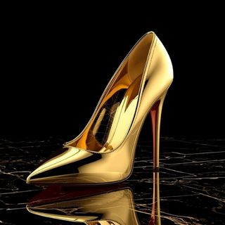 Gold high heel representing elevated standards, identity, and the level required for women coaches building consistent $5K months