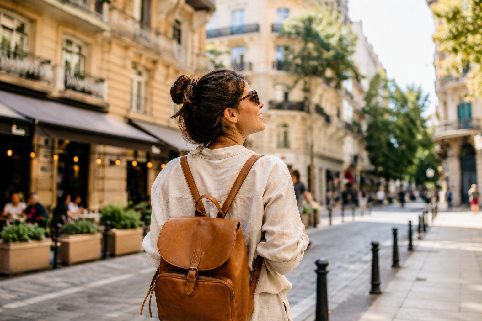 Woman confidently exploring a city on her own, representing independence, solo adventures, and enjoying life without waiting for others.